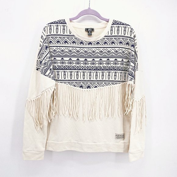 Boho Fringe Cream and Black Sweatshirt - Picture 1 of 10